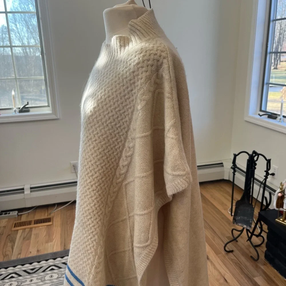 Free People‎ Harbour Stripe Cable Poncho Pullover